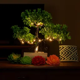 Artificial Bonsai Tree Juniper Faux Plants Indoor LED Fake Plants, Decorated Bonsai Wild Artificial Plant with Pot-image-42