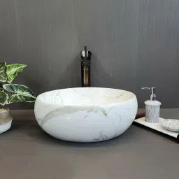 Premium Designer Ceramic (M34) Wash Basin with Waste Pipe & Coupling Set (16*12*5)(M34) Table Top Basin-image-34