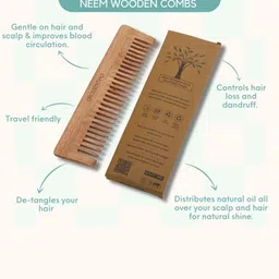 OROSSENTIALS Set Of 3 Brown Neem Entangle Two-in-One & Wide Teeth Wooden Combs image 5