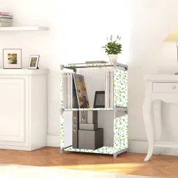 Multipurpose Collapsible Bookshelf 3 Racks Book Stand Almirah for Home & Kids Metal Open Book Shelf-37