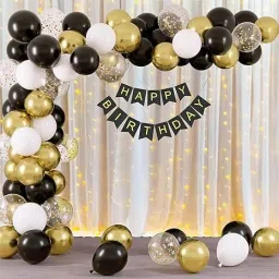 Net Happy Birthday Decoration kit Combo - 71 Pcs with Led Light and Net Curtain-13