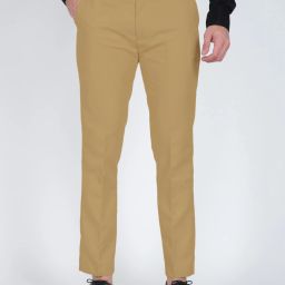 Men Regular Fit Khaki Cotton Blend Trousers-image-7