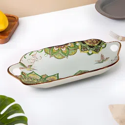 Matt Finish Rectangle Platter with Double Handle Attractive Colored Print Design Tray-image-26