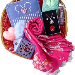 Valentines Day gift for girlfriend/boy friend/Valentines Day gift hamper-chocolate box+Ladies Stole+Premium Wallet+Jewellery set(Neckpiece,earings,ring)+Message Bottle+Heart Shaped Candle+Card Wooden, Cotton, Plastic, Copper, Silk, Glass, Borosilicate Glass, Porcelain Gift Box-image-0