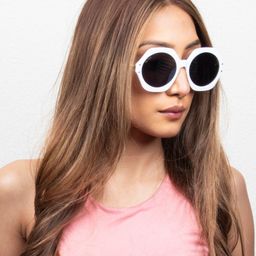 Ted Smith Women Black Lens & White Round Sunglasses with UV Protected Lens TSF-EDGY2_C2-29