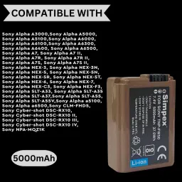 Simpex NP-FW50 5000mAh Lithium-ion Battery with C Type USB Charging Port for SonyCamera Battery Charger image 4