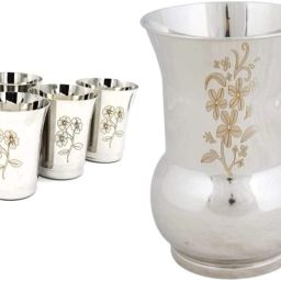 Steel Lesser Printed Water Pitcher/Jug with 6 Floral Glasses (2 L,Glass 350ml) Jug Glass Set-image-27
