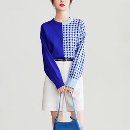 JC Collection Geometric Printed Round Neck Pullover Sweater image 2