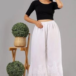 Women Flared White Georgette Trousers-image-50