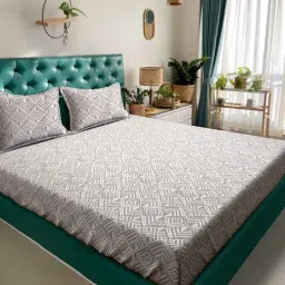 hosta homes Abstract 300 TC Polycotton King Size Flat Bed Sheet With 2 Pillow Covers-picture-29