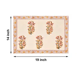 BLOCKS OF INDIA 7 Pcs Beige & Orange Block Print Pure Cotton Table Placemats & Runner image 5