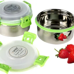 2 Containers Lunch Box Set - 350ML Stainless Steel Lock Green Color 2 Containers Lunch Box-13