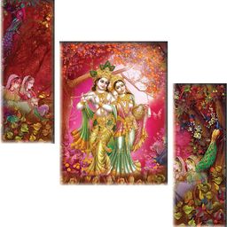 saf Krishna Radha Love Under Autumn Tree Spiritual Wall Art | Traditional Indian Art Digital Reprint 12 inch x 20 inch Painting-picture-37