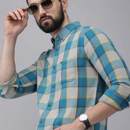 the bear house Men Slim Fit Checkered Button Down Collar Casual Shirt-picture-25