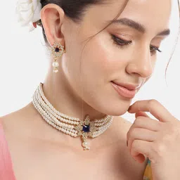 Anouk Women Gold-Plated Kundan & AD Studded Choker Necklace with Earrings-53