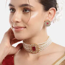 Anouk Women Gold-Plated Kundan & AD Studded Choker Necklace with Earrings-29