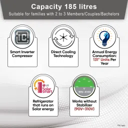 lg 185 L Direct Cool Single Door 5 Star Refrigerator with Base Drawerwith Smart Inverter Compressor, Smart Connect, Fast Ice Making image 2