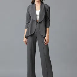 Women 2 Pc Coat Set (Blazer&Pant) Solid Suit-image-12