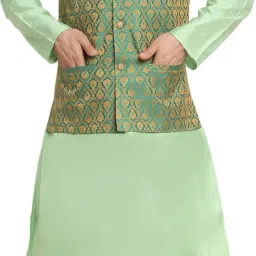 Men Silk Blend Kurta Churidar Ethnic Jacket Set-image-41