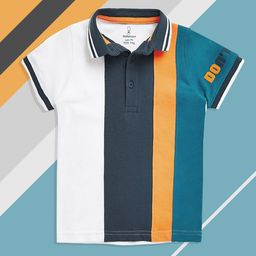 mothercare Boys White & Navy Blue Colourblocked Polo Collar Pure Cotton T-shirt-image-63