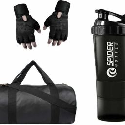 Combo of Black Leather Gym Bag with Gloves and Spider Shaker Fitness Accessory Kit Kit-image-19
