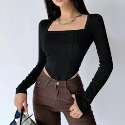 Casual Regular Sleeves Solid Women Black Top-image-49