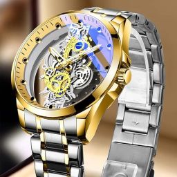 Elivor Fashion Men's Skeleton Round Two-Tone Watch Analog Watch - For Men SKELETON-image-42