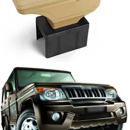 Stylish Car Armrest with Glass Holder & Ash Tray Beige & Chrome for all Cars (Universal) C109 Car Armrest-image-4