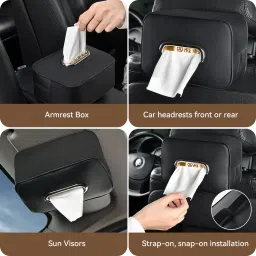 zibuyu Black Car Tissue Box Case with Strap and Zipper Refillable Vehicle Tissue Dispenser image 5