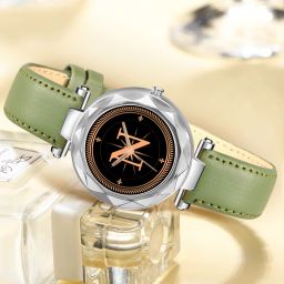 prominent letter 'N' on Silver dial Green Leather Casual,Formal,Party,Wedding Analog Watch - For Girls GEN-SL-ALPHA-N-GRN-L-1-image-65