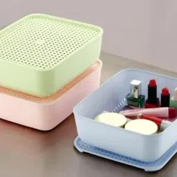 Plastic multi color basket with lid set 3 Storage Basket-image-1