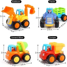galactic Engineering Vehicles Toy Set Mini Dumper Bulldozer Tractor Truck Cement Mixer Set for Kids Toddler Boys, Push-Go Pull Back-Go Friction Powered Play Vehicles set toy Multi color (Pack of 4 set) image 2