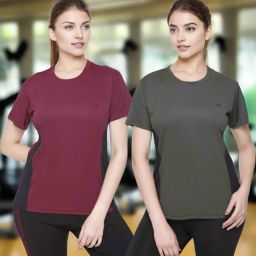 Pack of 2 Women Solid Round Neck Polyester Multicolor T-Shirt-image-131