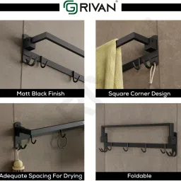 grivan Durable Dual Foldable Towel Stand | Rack | Holder | Shelf With Hooks And Hanger 23.5 inch 1 Bar Towel Rod image 4
