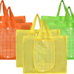 Shopping Grocery Bags Foldable, Washable Grocery Tote Bag with One Small Pocket, Eco-Friendly Purse Bag Fits in Pocket Waterproof & Lightweight (Set Of 6,Orange & Green & Yellow) Pack of 6 Grocery Bags-image-61