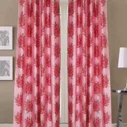 exporthub Red Floral Polyester 8 Ft Blackout Eyelet Door Curtains (Set of 2)-picture-45