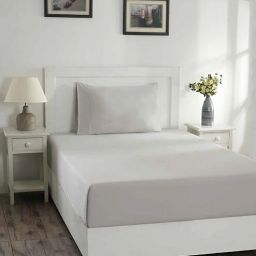 Grey Solid 144 TC 100% Cotton Single Bedsheet with 1 Pillow Cover by Maspar-picture-24