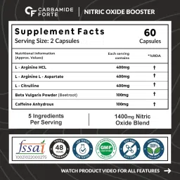 carbamide forte Nitric Oxide Pre Workout Supplement with L-Arginine HCL, Beet Root & Caffeine image 3