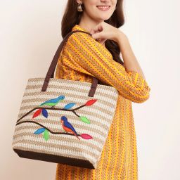 Women Brown, White Tote-image-77