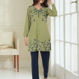 Women Night Suit Set Dark Green Printed-image-51
