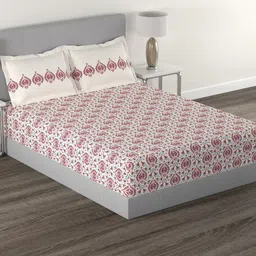 MYTRIDENT White  Red Ethnic Motifs 144 TC Cotton Queen Bedsheet With 2 Pillow Covers-image-25