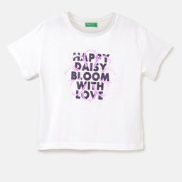 United Colors of Benetton Girls Typography Printed Pure Cotton Applique T-shirt-image-47