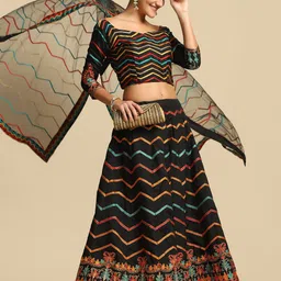 KALINI Embroidered Thread Work Semi-Stitched Lehenga & Unstitched Blouse With Dupatta-picture-56