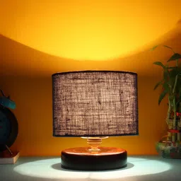 Devansh Blue & Brown Jute Table Lamp With Wood Base-45