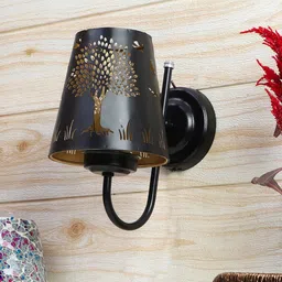 Devansh Etched Black Textured Tree Wall Mounted Lamp  With Iron Base-image-4