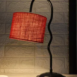 Devansh Maroon & Black Textured Jute Zig Zag Curvy Table Lamp With Iron Base-10