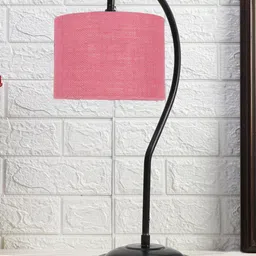 Devansh Pink & Black Textured Jute Curvy Table Lamp With Iron Base-8