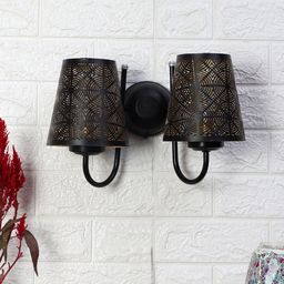 Devansh Black Textured Dual Etched Round Wall Mounted Lamp With Iron Base-26