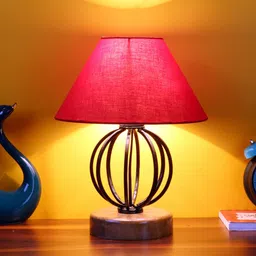 Devansh Red Cotton Table Lamp with Wood & Iron Base image 4