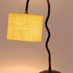 Devansh Yellow & Black Textured Jute Zig Zag Curvy Table Lamp With Iron Base image 4